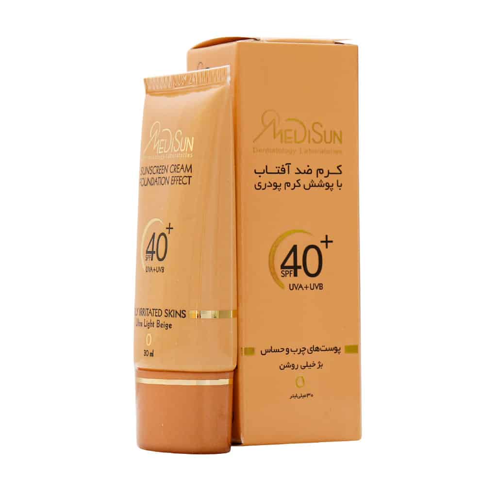 کرم ضد آفتاب کرم پودری بژ روشن پوست خشک SPF40 مدیسان 30 میلی لیتری