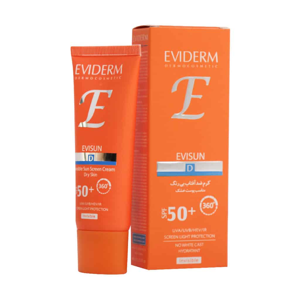 کرم ضد آفتاب بی رنگ پوست خشک مدل Evisun D با SPF50 اویدرم 40 میلی لیتری