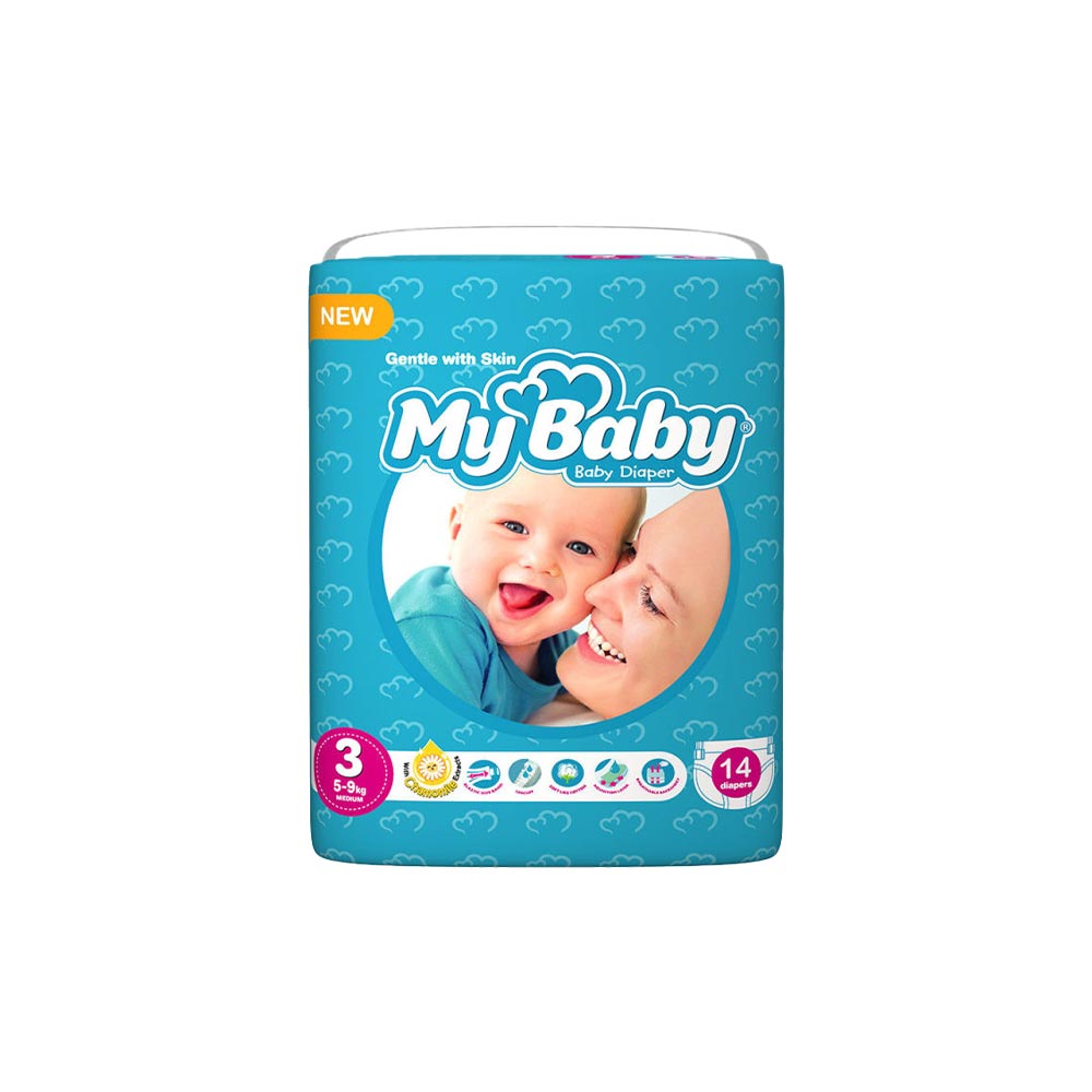 پوشک کودک متوسط سه بعدی مولفیکس سایز ۳ بسته 14 عددی