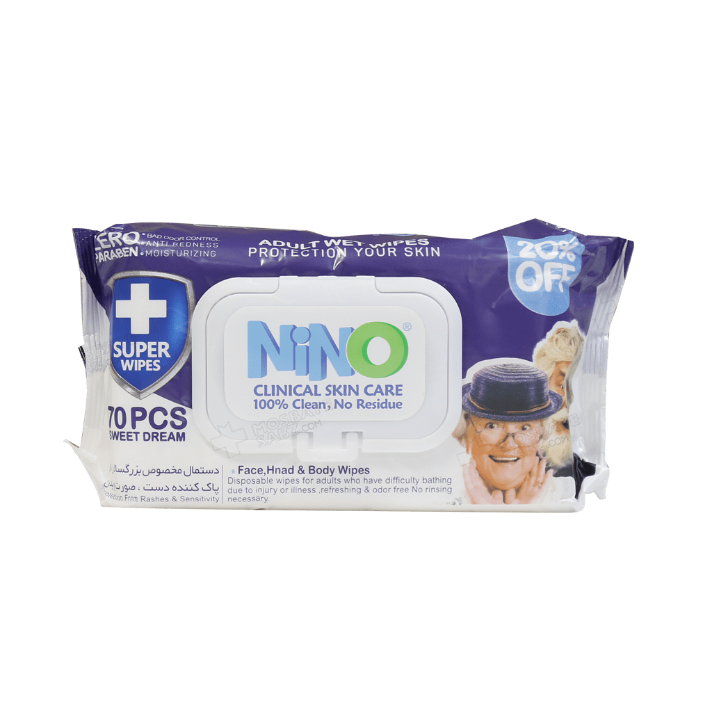 دستمال مرطوب آرایشی بزرگسالان نینو 70 عددی