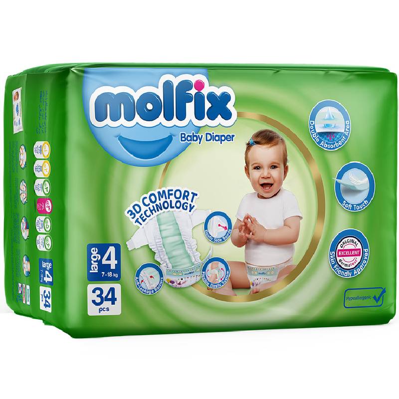 پوشک کامل کودک مولفیکس سایز 4 بسته 34 عددی