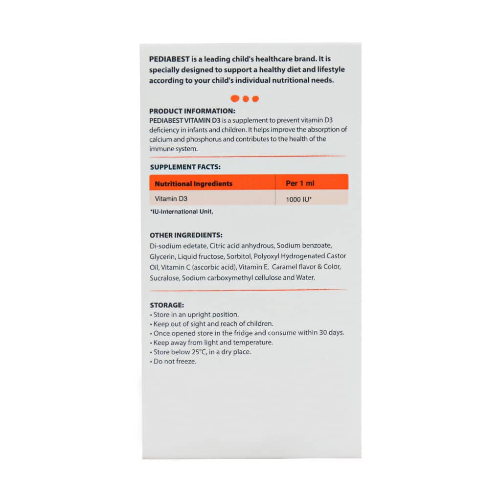 قطره ویتامین D3 1000 میلی‌گرم پدیابست 30 میلی‌لیتر