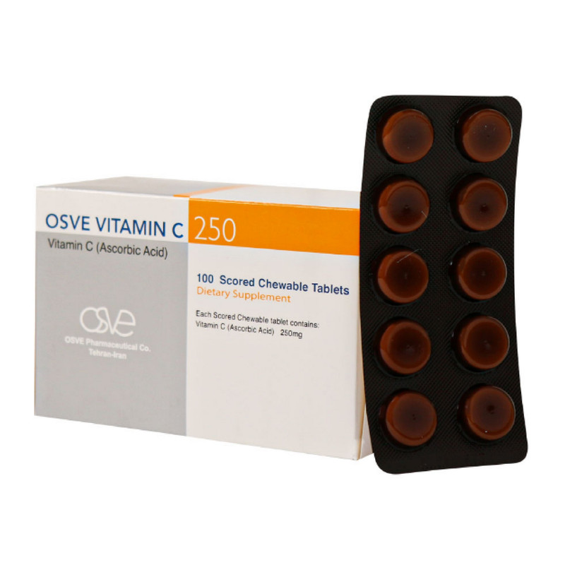 قرص جویدنی ۲۵۰ میلی گرمی ویتامین C اسوه 100 عددی