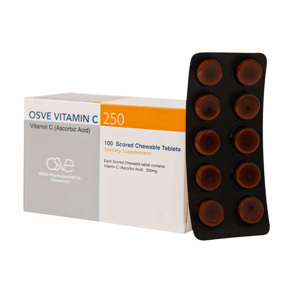 قرص جویدنی ۲۵۰ میلی گرمی ویتامین C اسوه 100 عددی