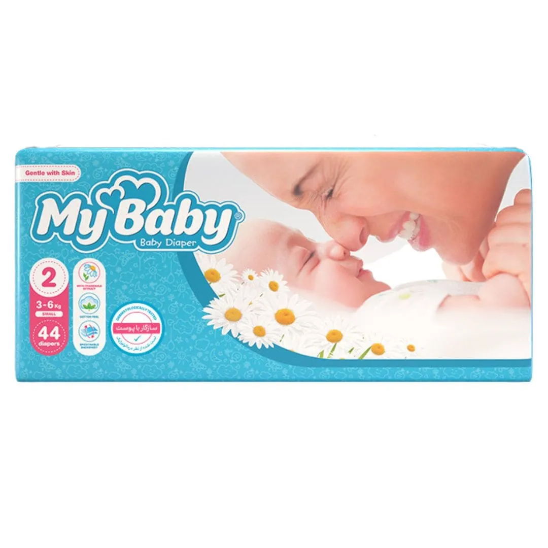 پوشک کودک آبی مهربان با پوست سایز ۲ مای بیبی بسته 44 عددی