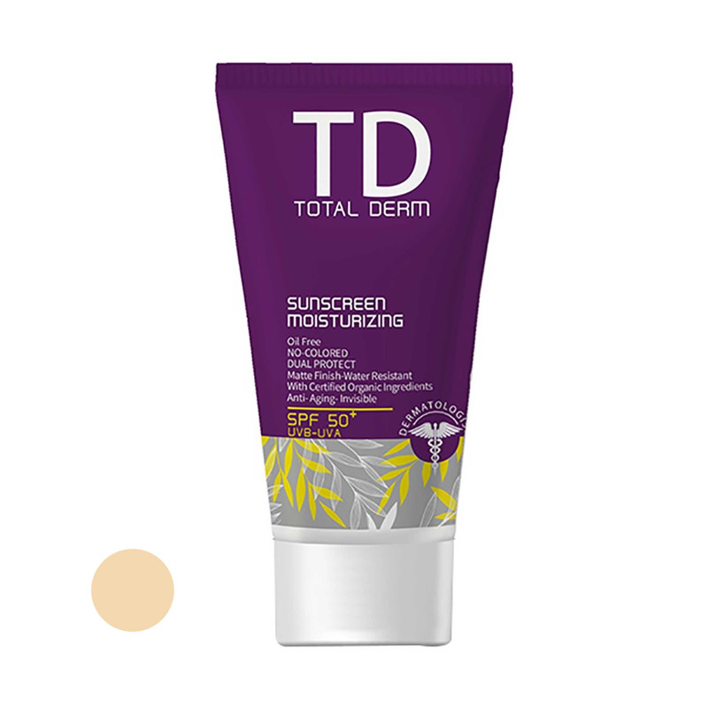 کرم ضد آفتاب بی رنگ فاقد چربی SPF50 توتال درم 50 میلی لیتری